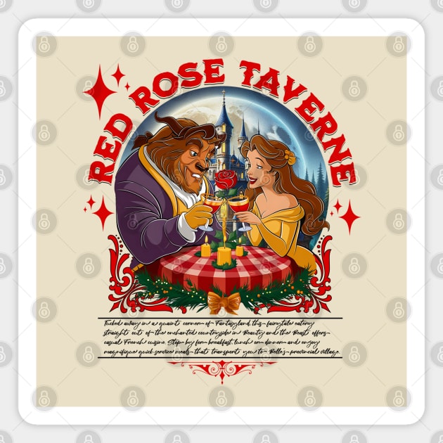Red Rose Taverne Food and Drink Beauty and Beast Style Magnet by Joaddo